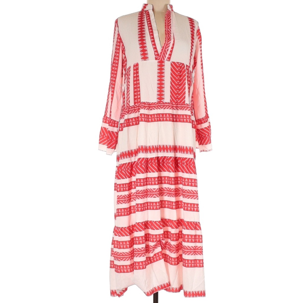 Red and White Tiered Maxi Dress